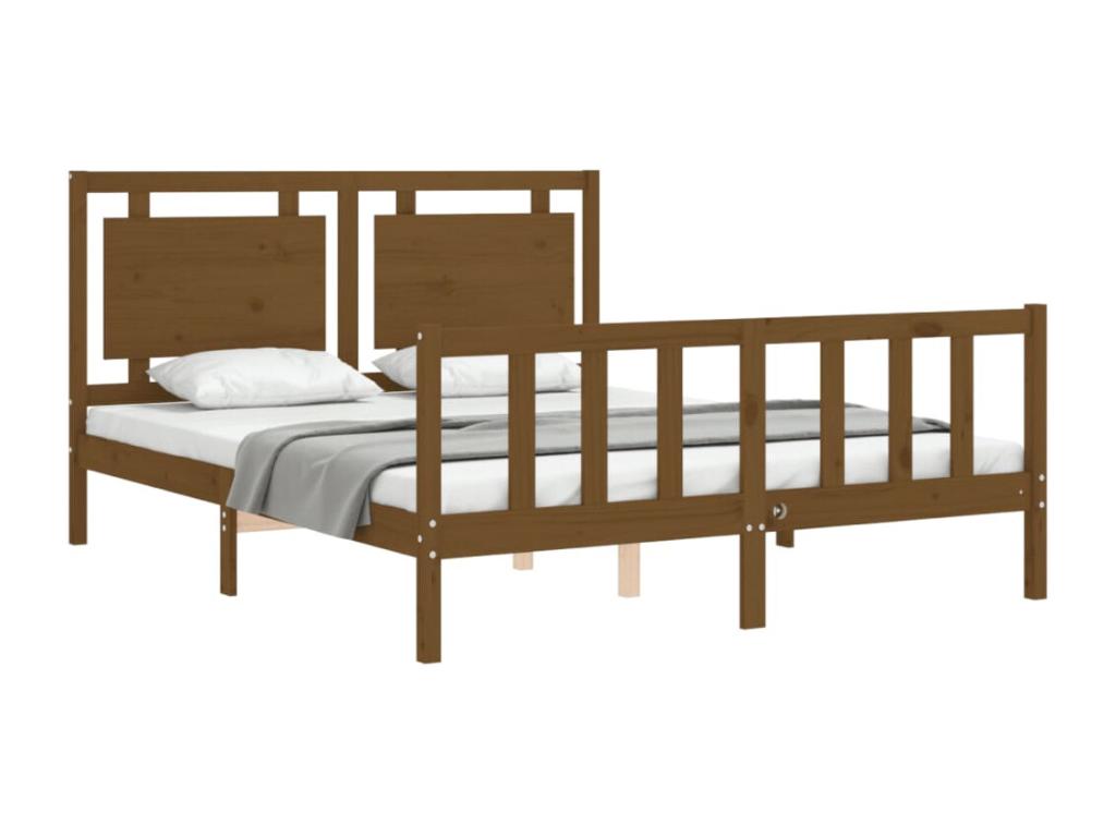 Cadre de lit sans matelas marron miel bois massif