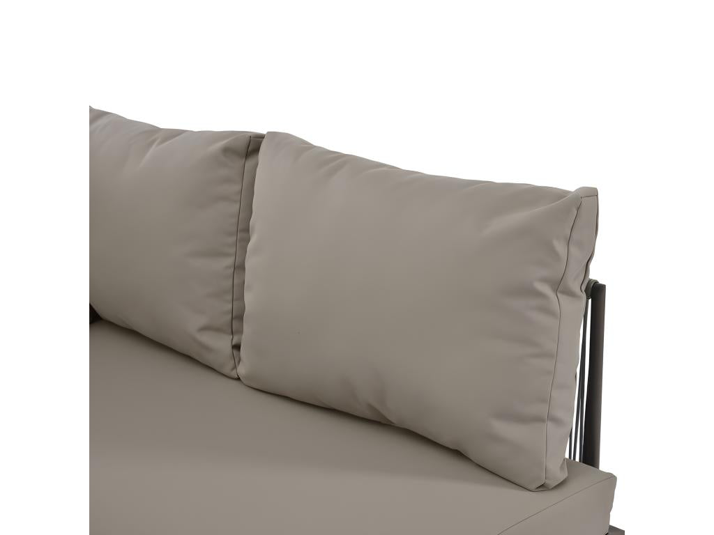 Salon de jardin en Fer forgé - 4 places - canapé d'angle extérieur avec coussins - 2 canapés et 1 table basse - décoré tressé en corde - Gris