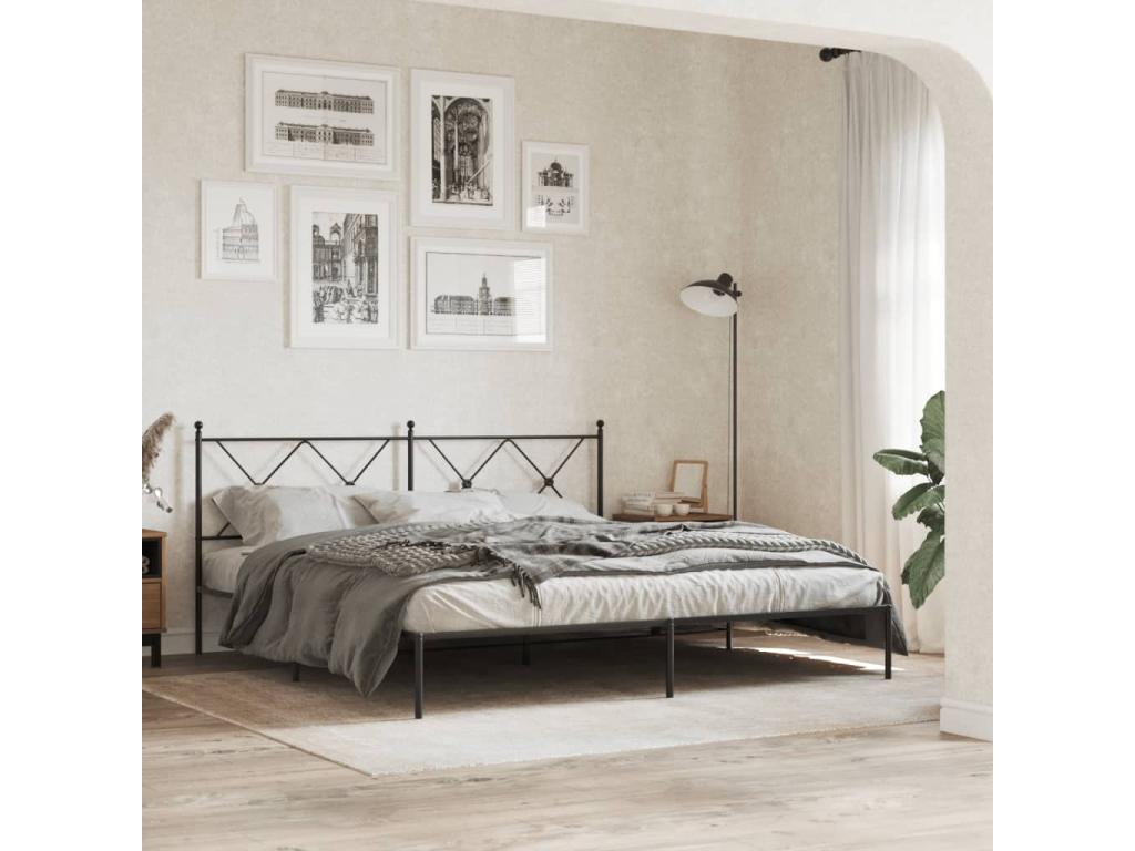 Cadre de lit métal avec tête de lit noir 180x200 cm