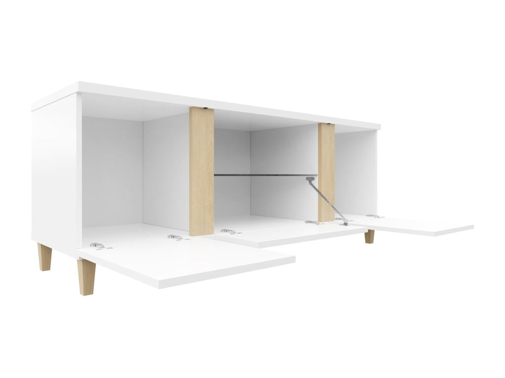 Meuble TV Meubiana 113 Clair bois - Blanc brillant - Blanc Le nombre de portes 3 150x50cm