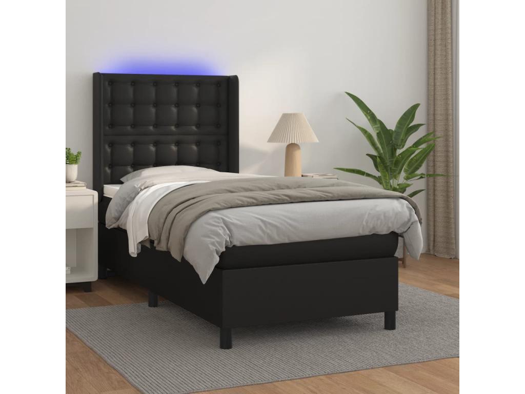 Sommier tapissier avec matelas et LED Noir 80x200 cm Similicuir WNEF63944