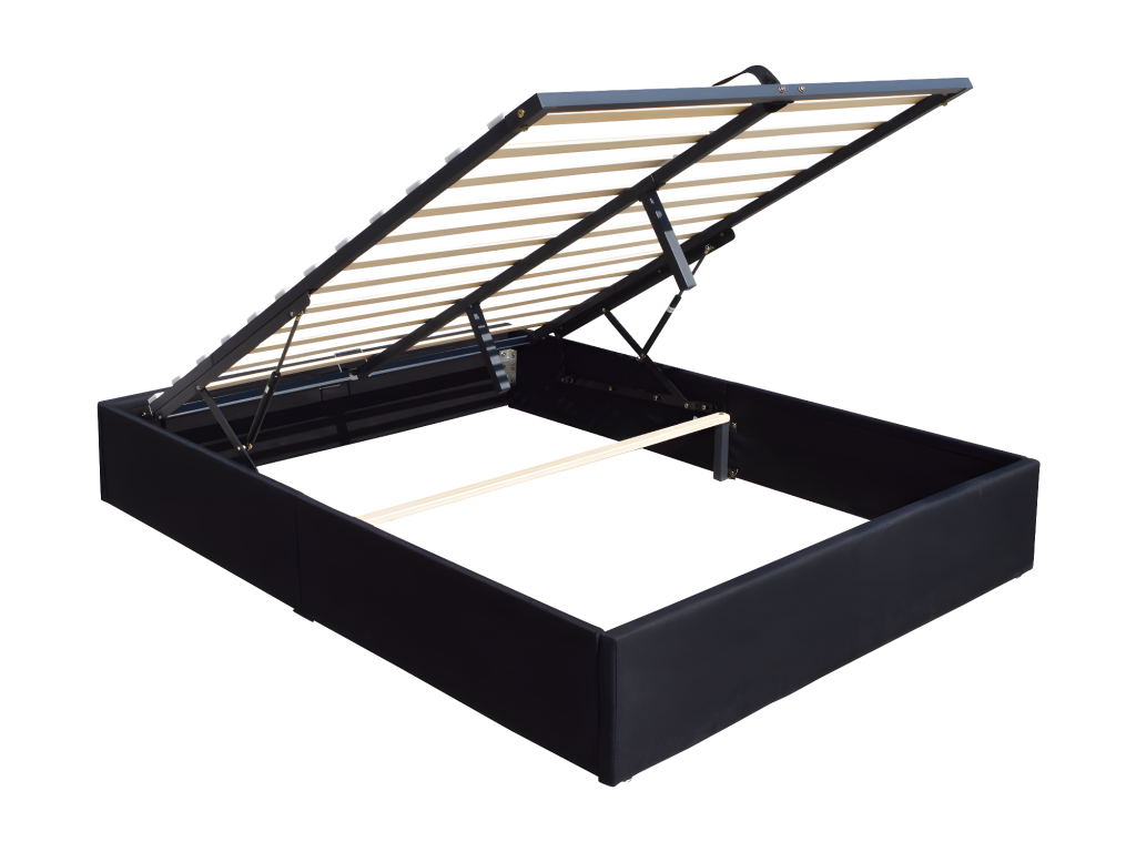 Nuits D'or Solide Lit Coffre Noir pour Matelas 160x200 cm - 14 Meubiana Pieds - Montage Rapide et Facile - revet