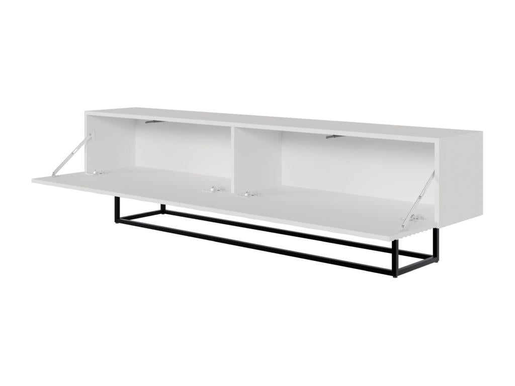 Meuble TV - 175 cm - blanc avec pieds noirs - Meubiana