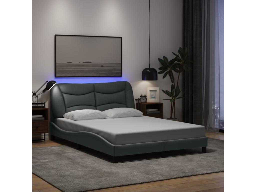 Cadre de lit avec LED sans matelas gris clair 140x200 cm tissu
