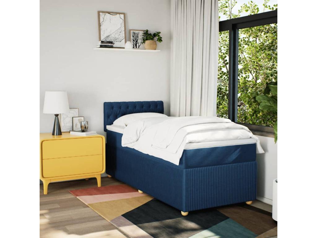 Sommier à Meubiana de lit avec matelas Bleu 90x200 cm Tissu
