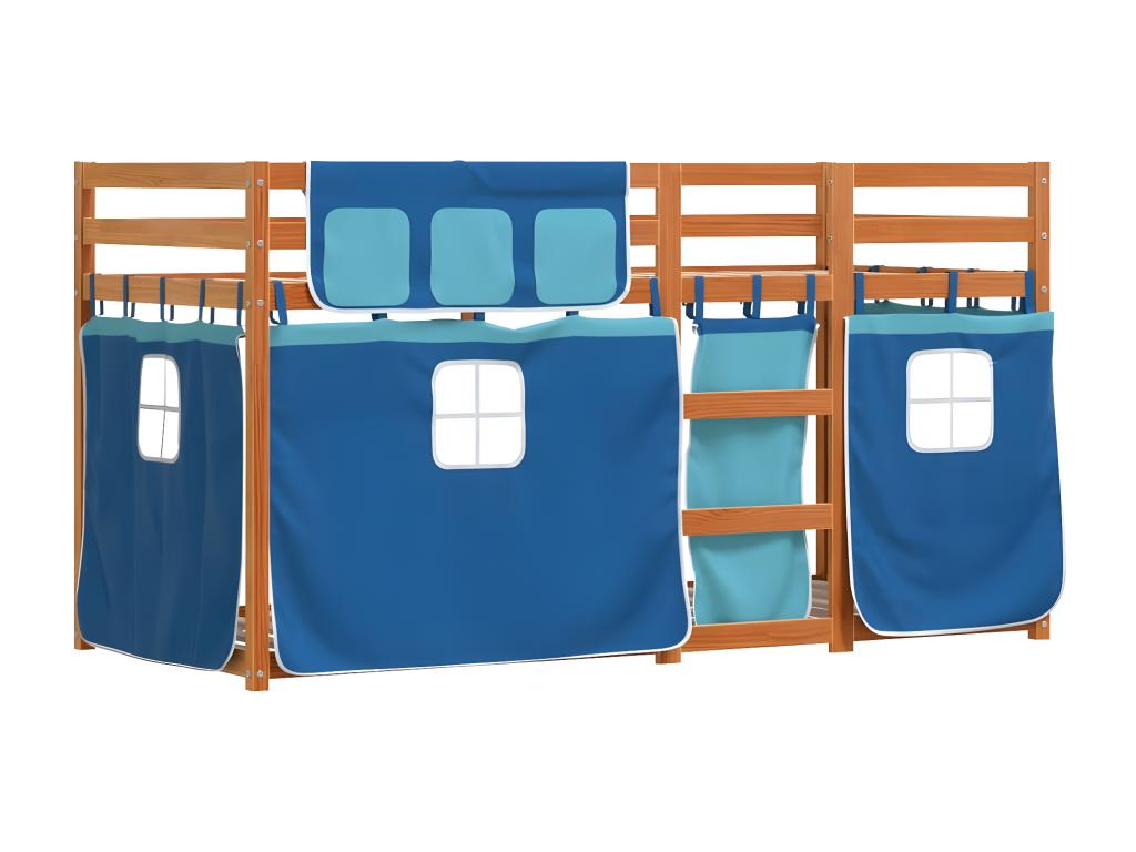 Lit superposé avec rideaux bleu 90x200 cm bois pin massif