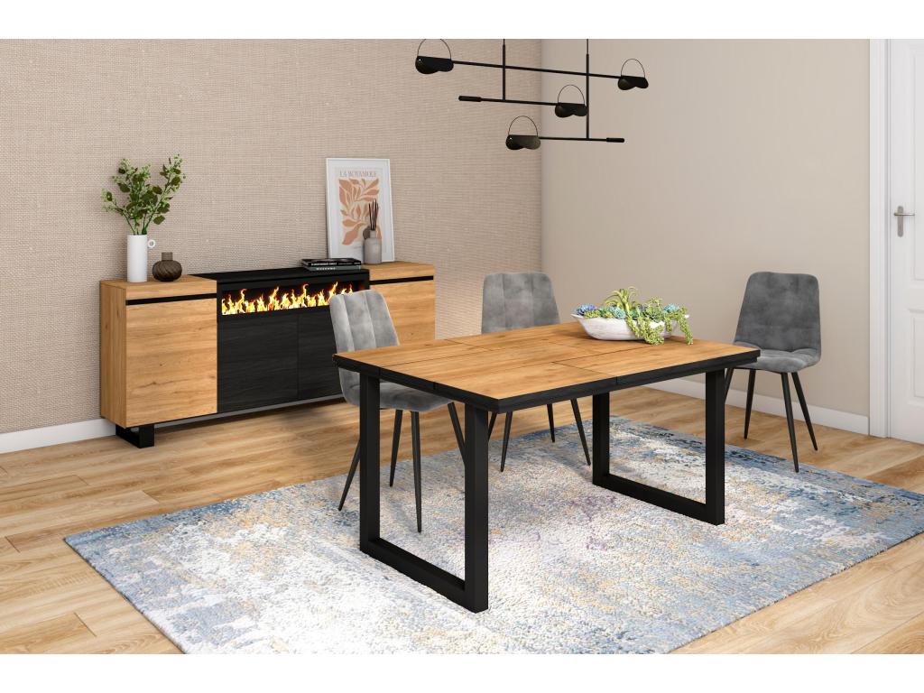 Table à manger 6 personnes 140 Structure robuste stable pieds solides Chêne et noir