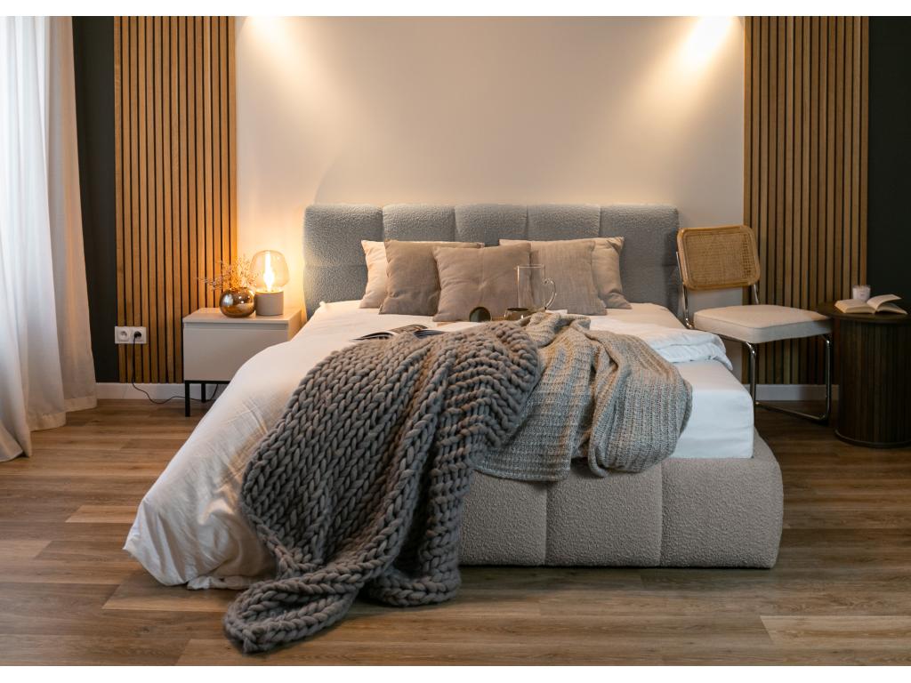 Lit rembourré - 160x200 cm - gris boucle - CLOUDY WGZW26805