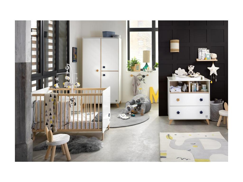 Commode 2 tiroirs 2 niches boutons étoile