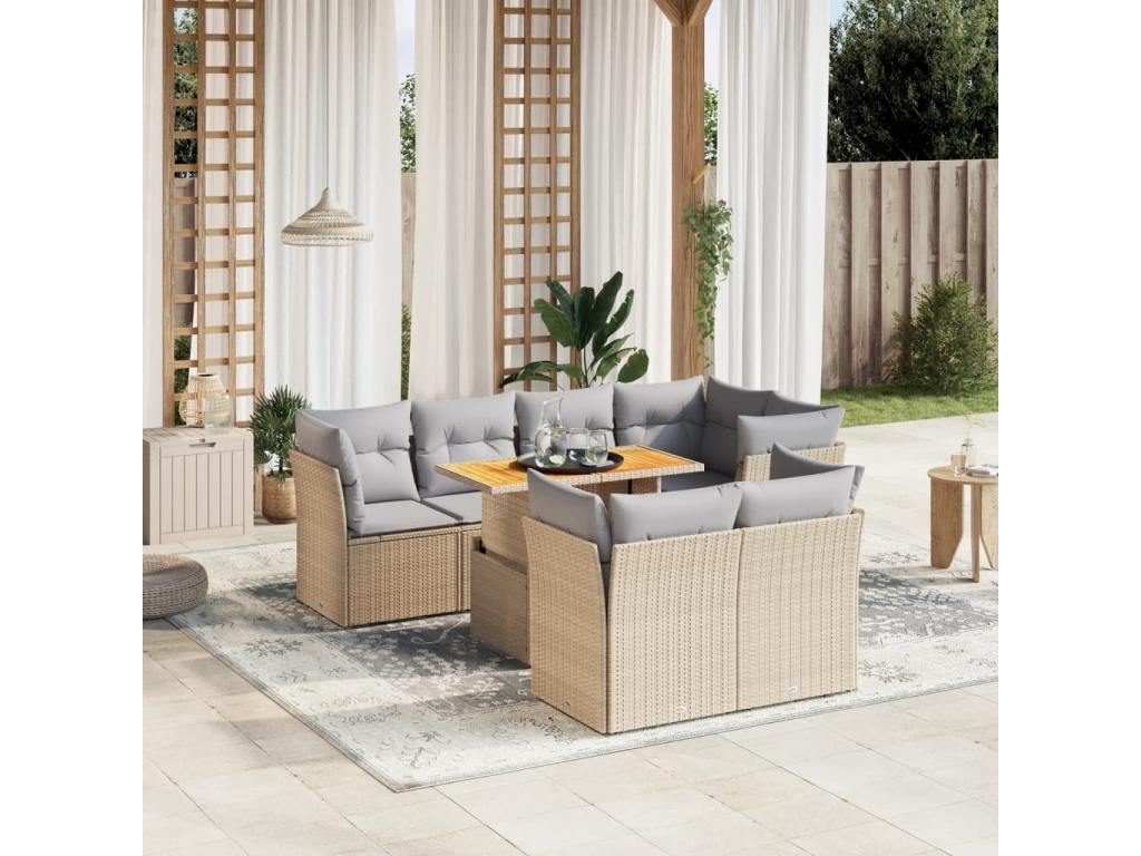 Salon de jardin avec coussins 8 pièces beige résine tressée AQNC50048