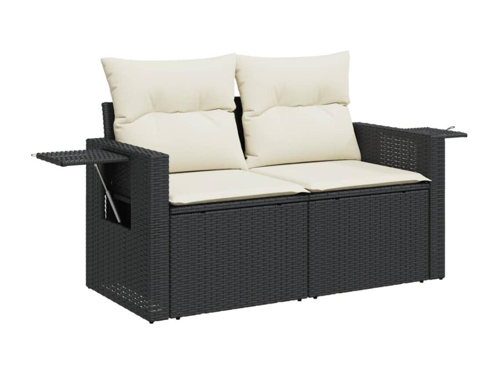 Salon de jardin 9 pcs avec coussins noir résine tressée XNTR17222