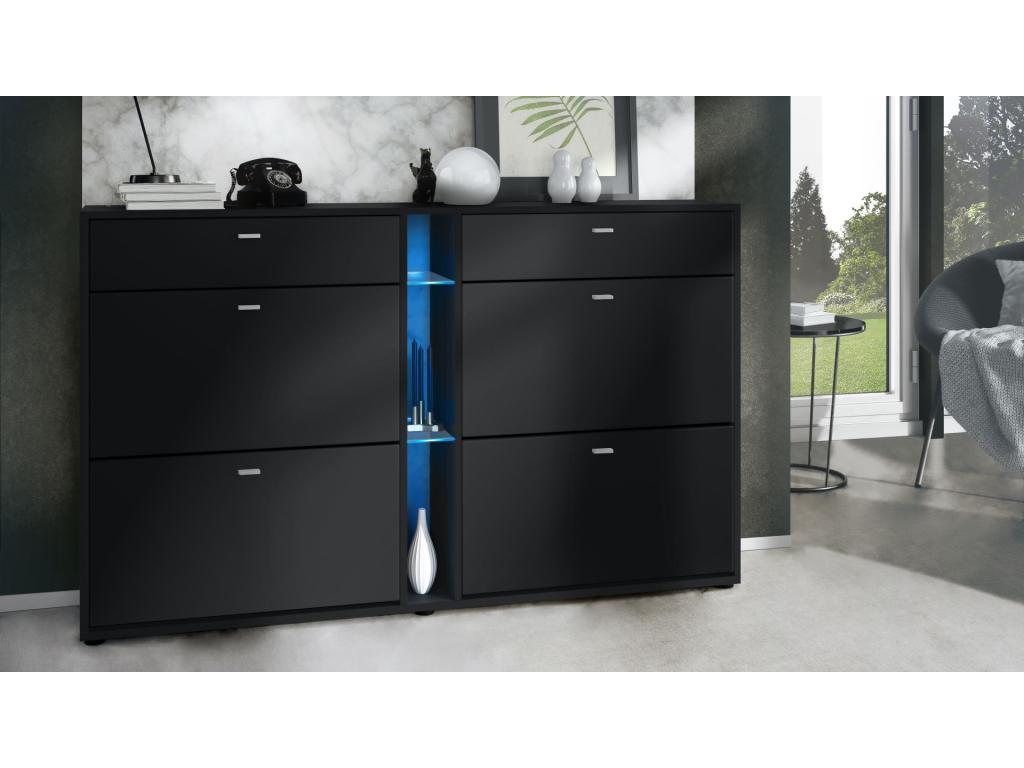 Meuble à Chaussures Noir Mat lxhxp 155.5x95x28 LED Bleu