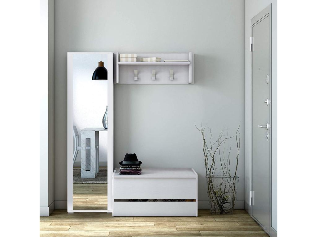 Meuble d'entrée Meubiana Entrée moderne avec portemanteau Armoire avec étagère à chaussures Armoire multifonctionnelle 50x32h182 cm Blanc