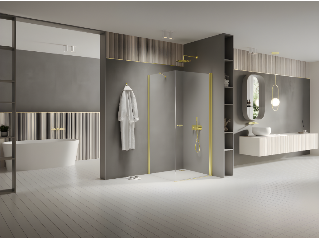 Cabine de douche pivotante 100x70 cm doré Homzora GOLD