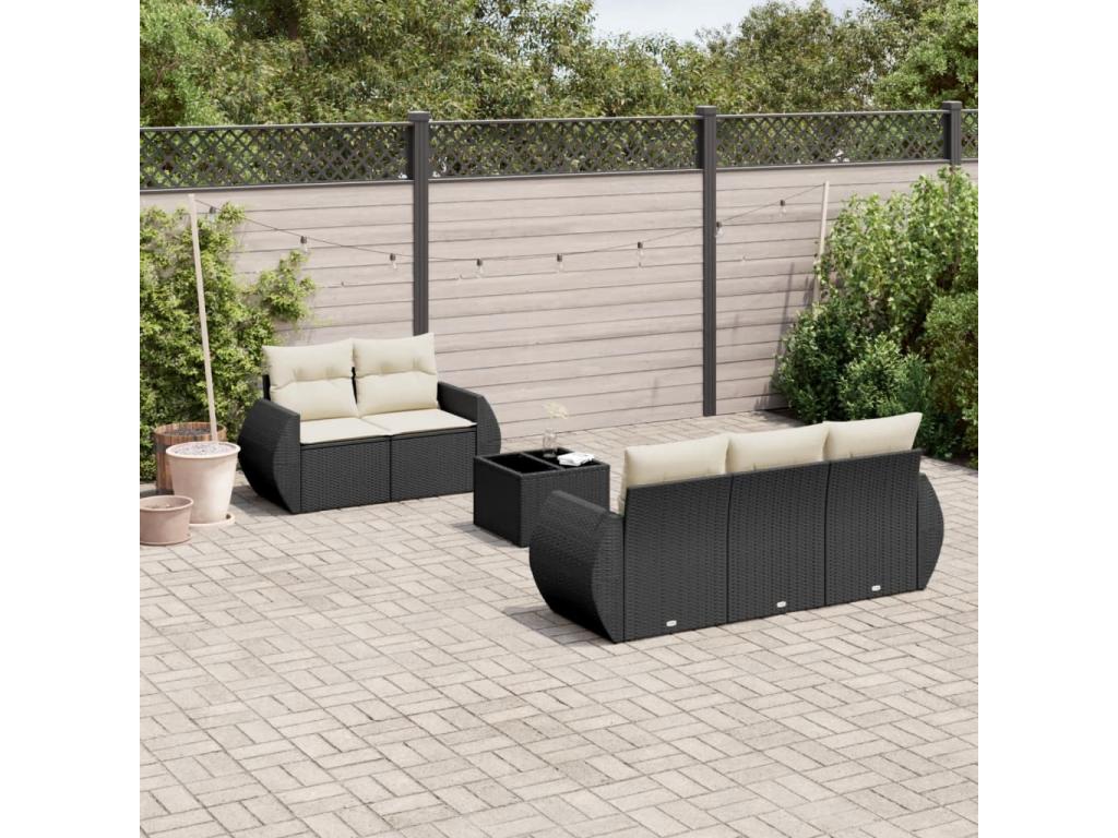 Salon de jardin 6 pcs avec coussins noir résine tressée POGD85037