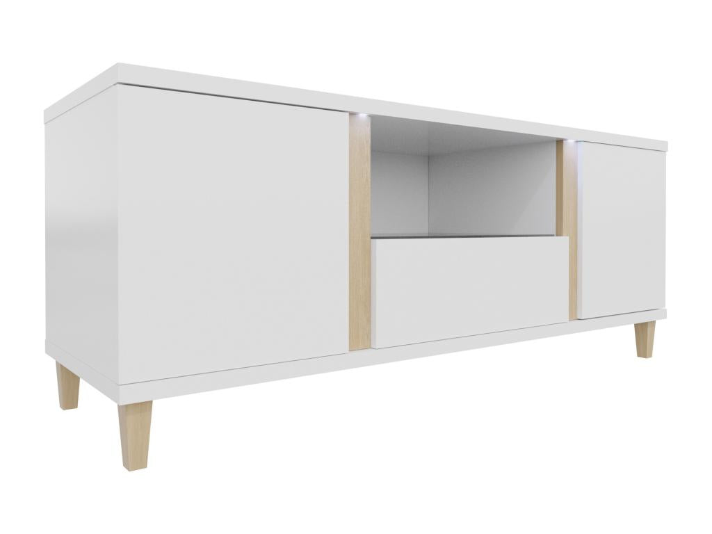 Meuble TV Meubiana 113 Clair bois - Blanc brillant - Blanc Le nombre de portes 3 150x50cm