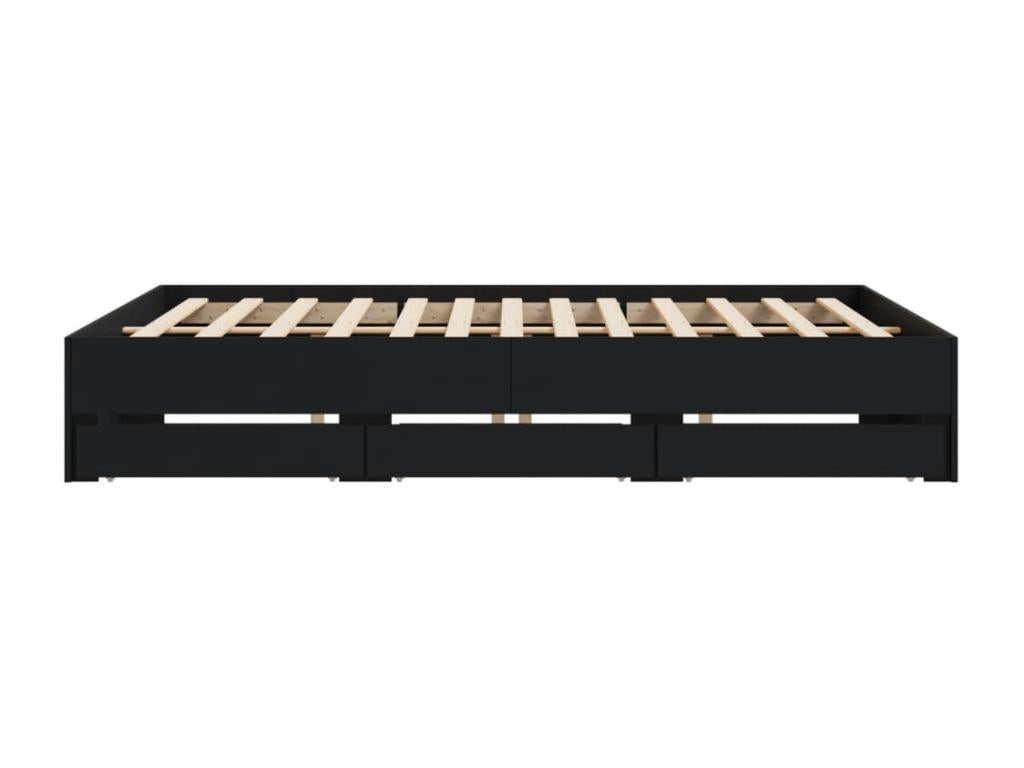 Cadre de lit avec tiroirs noir 200x200 cm bois d'ingénierie