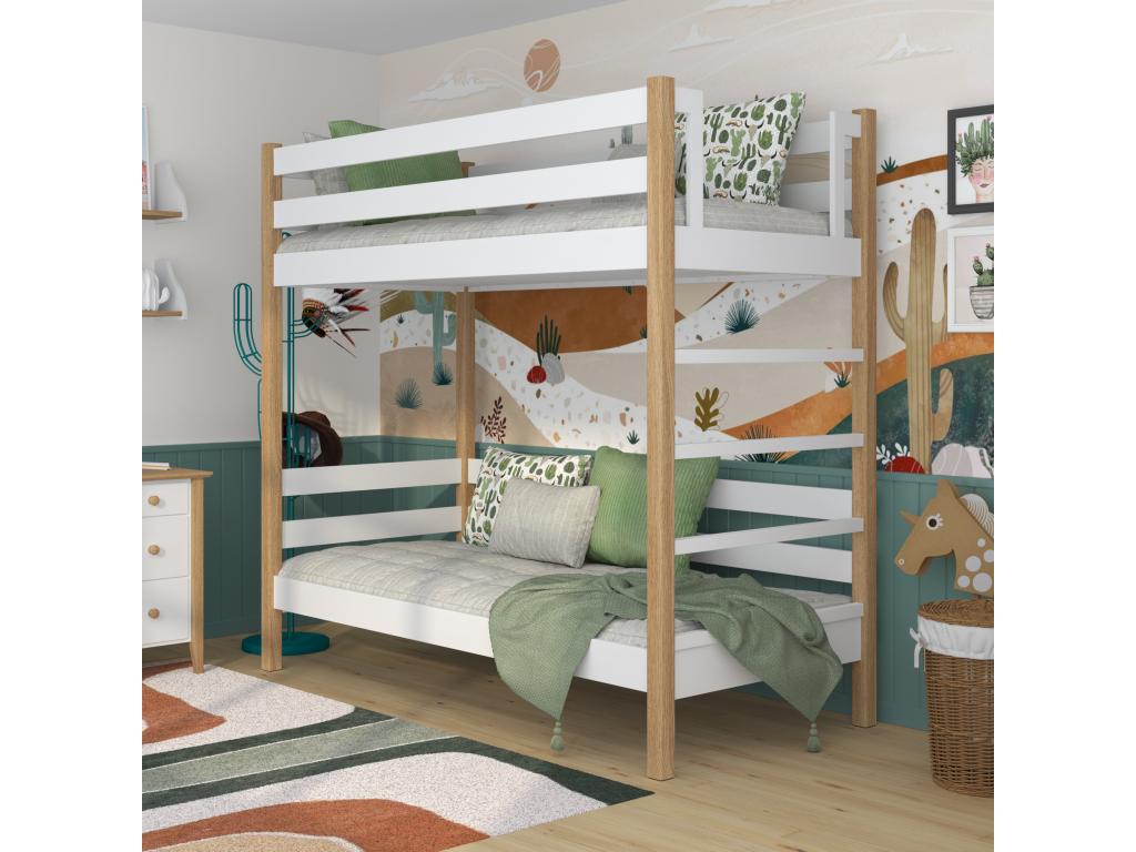 Lit superposé en bois N03 Blanc / Chêne Naturel 100x190 JAPU19287