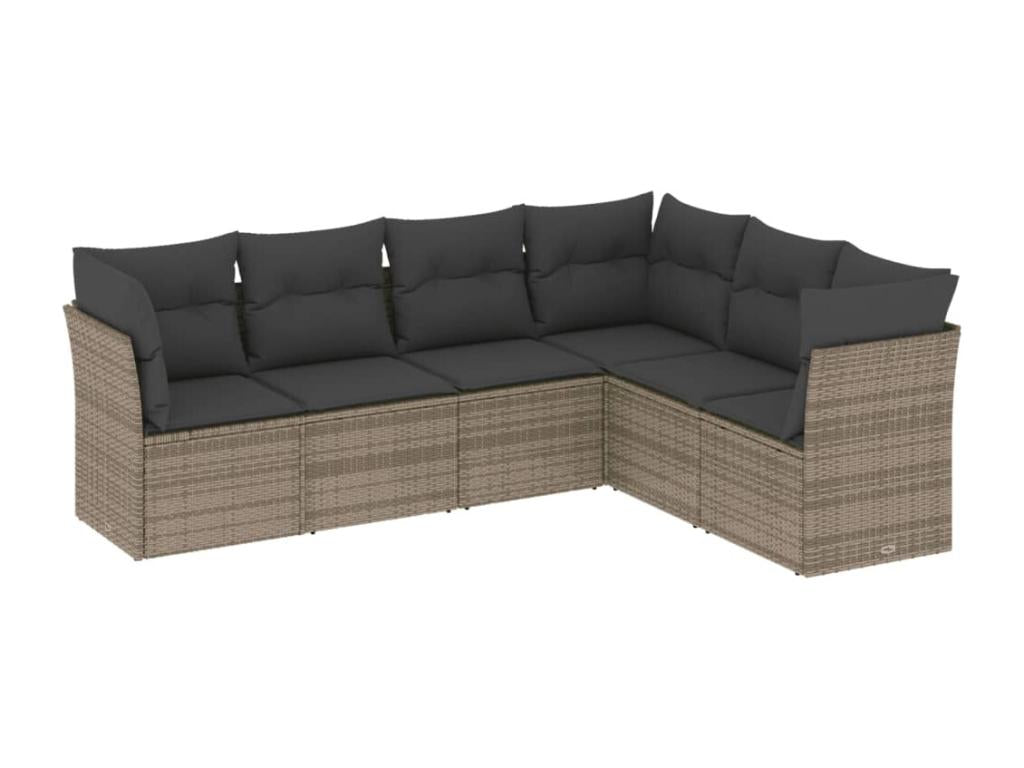 Salon de jardin 6 pcs avec coussins gris résine tressée SCFT01846