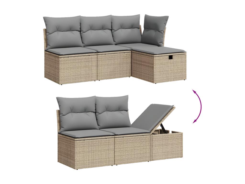Salon de jardin avec coussins 6pcs méLaviecasa beige résine tressée KXBS28046