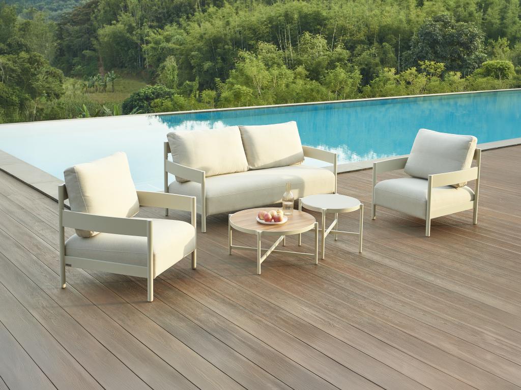 Salon de jardin en aluminium un canapé 2 places 2 fauteuils et 2 tables basses - Beige - Laviecasa RJQE73121