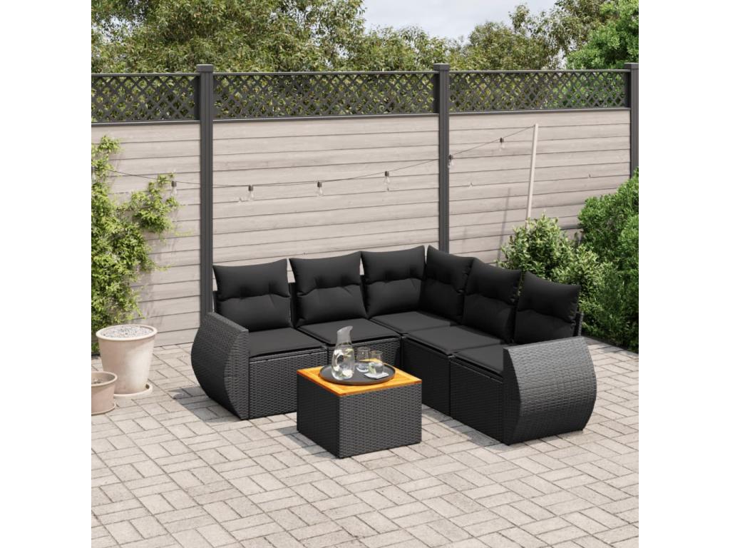 Salon de jardin 6 pièces avec coussins noir résine tressée NKXL03782