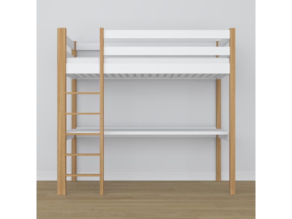 Lit mezzanine en bois - avec bureau N05 Blanc / Chêne Naturel 100x200 NKAP24499
