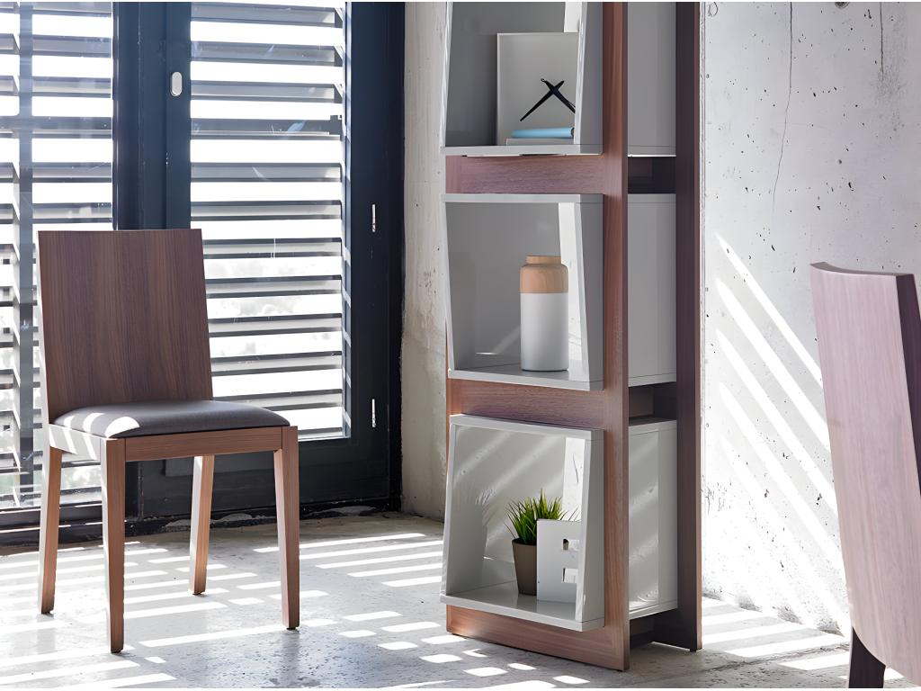 Etagère contemporaine bois noyer et laqué Meubiana-Couleur Turquoise