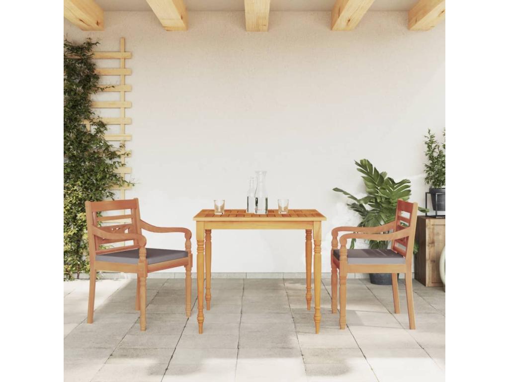 Ensemble à manger de jardin avec coussins gris foncé 3 pcs