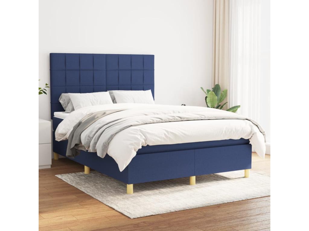 Lit à sommier tapissier avec matelas Bleu 140x190 cm Tissu JLCD79669