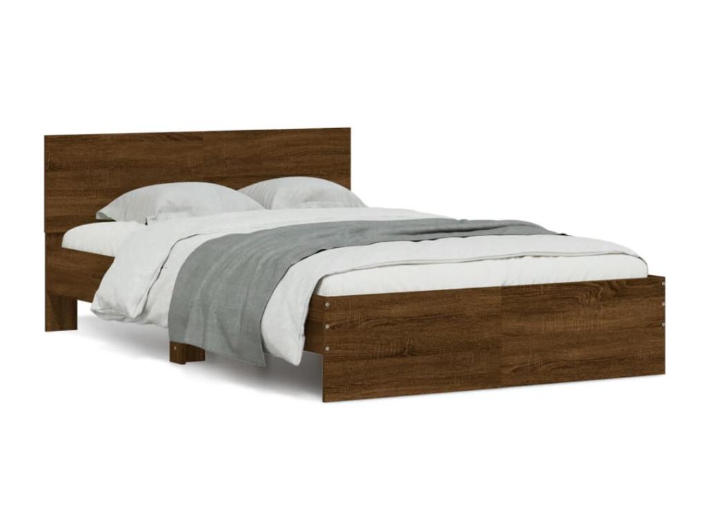 Cadre de lit avec tête de lit chêne marron 135x190