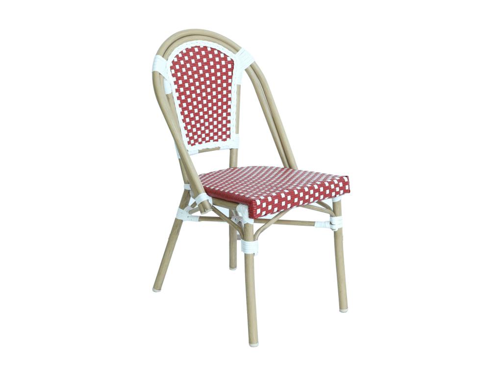 Chaise de terrasse bistrot parisien en aluminium et rotin rouge SQLF37633
