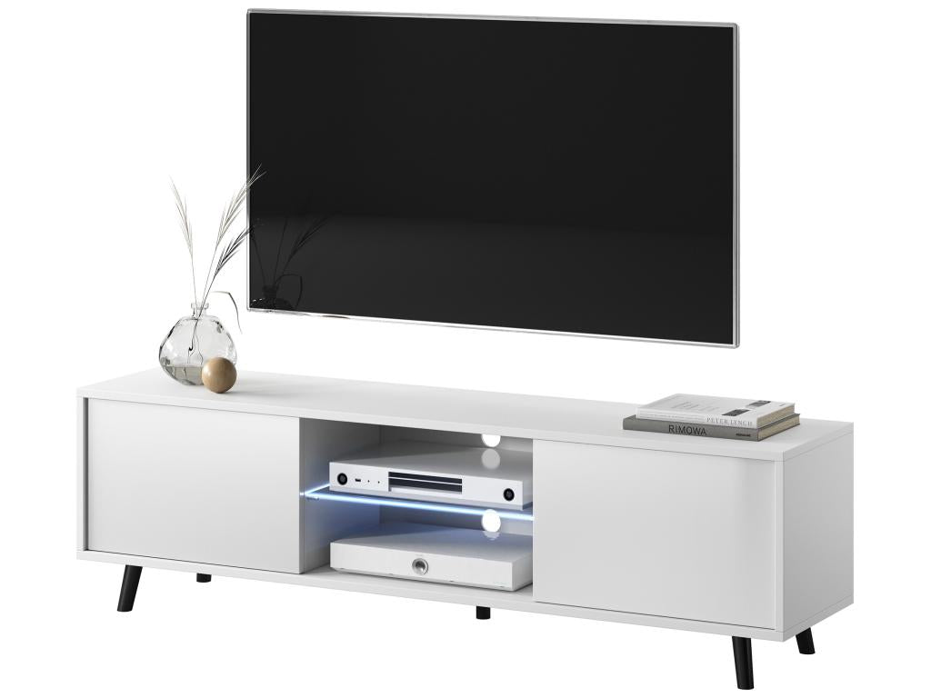 Meuble tv / Banc tv - 140 cm - blanc mat / blanc brillant éclairage LED- Meubiana