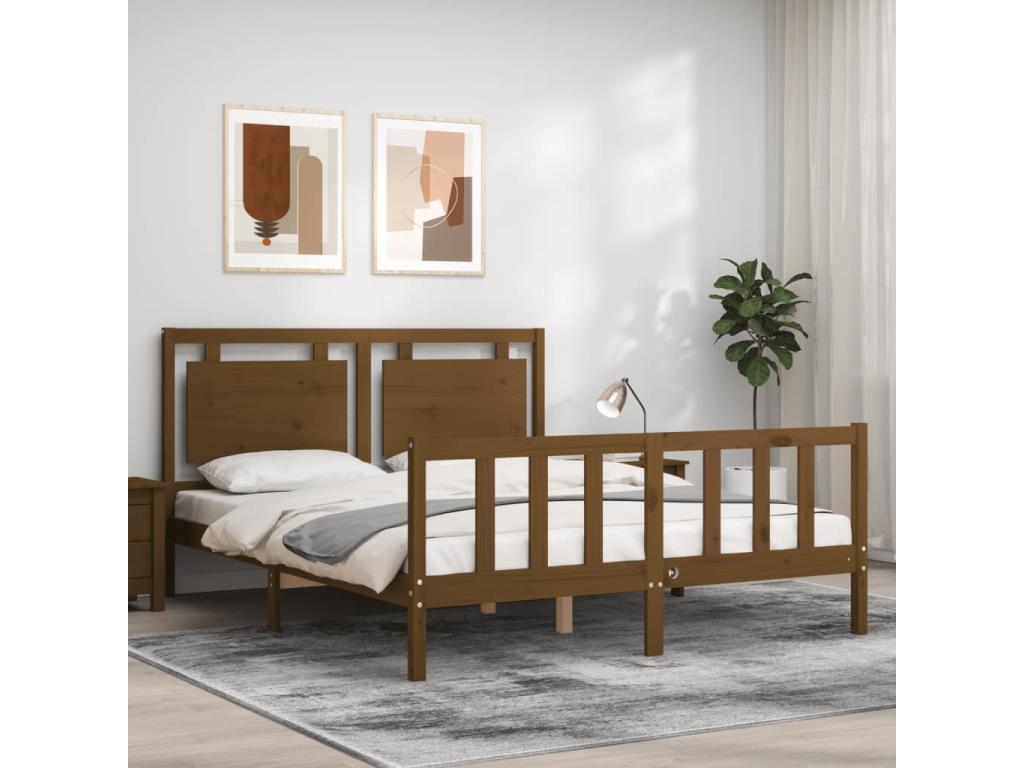 Cadre de lit sans matelas marron miel bois massif