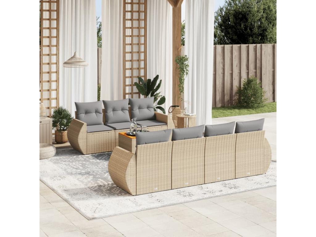 Salon de jardin avec coussins 8 pcs beige résine tressée UMLT98710