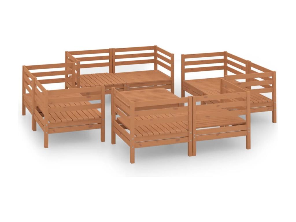 Salon de jardin 9 pcs Marron miel Bois de pin massif