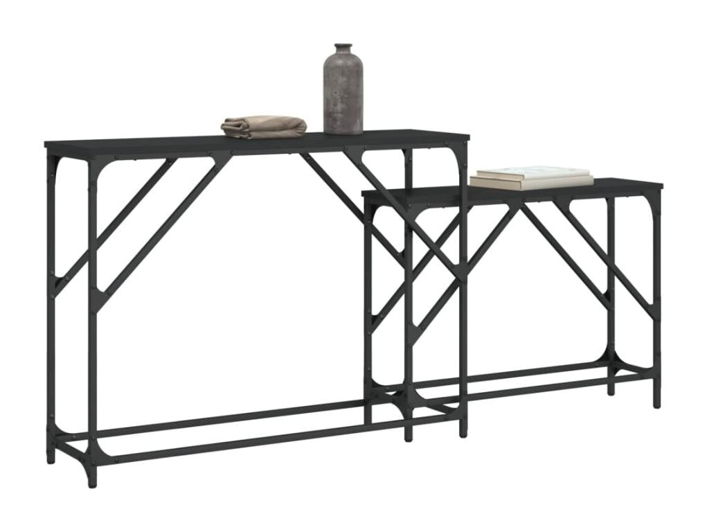 Tables console gigognes 2 pcs noir bois d'ingénierie