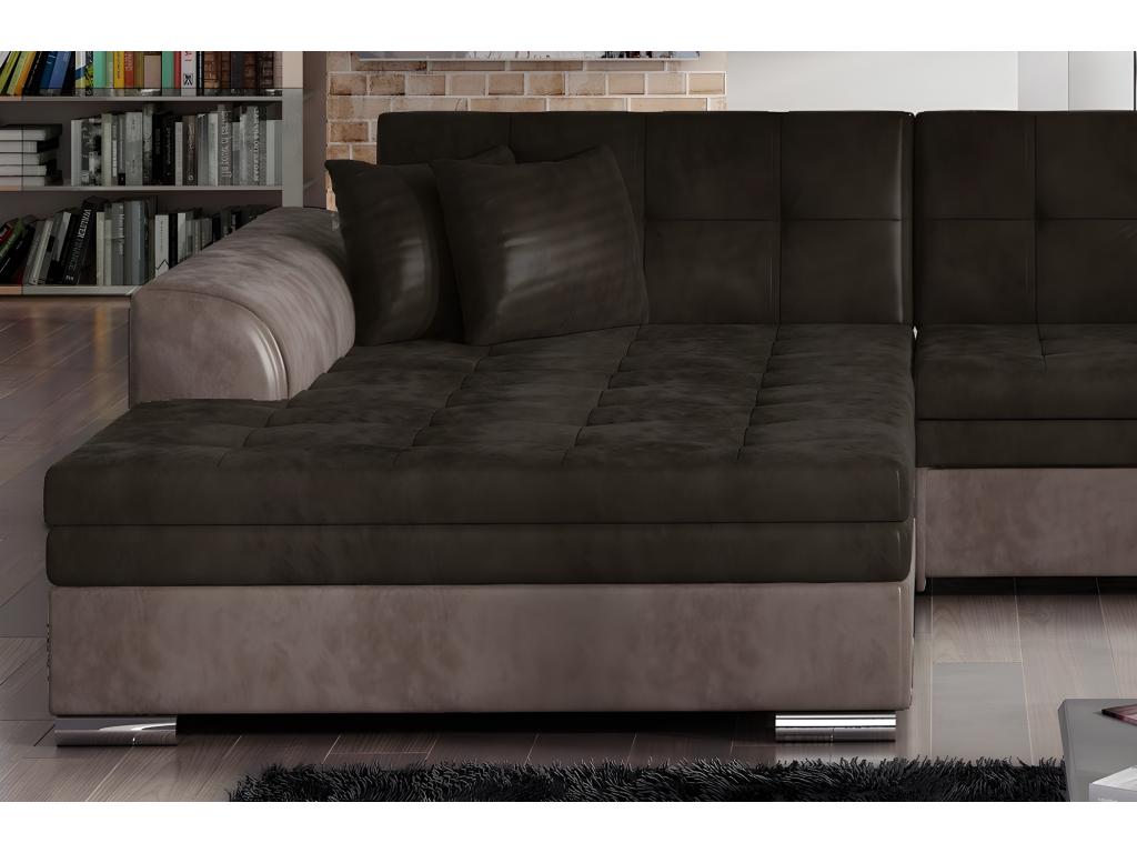 Canapé d'angle convertible en tissu velours Luxe chocolat et marron 5 places angle gauche vu de face Homzora VELOURS