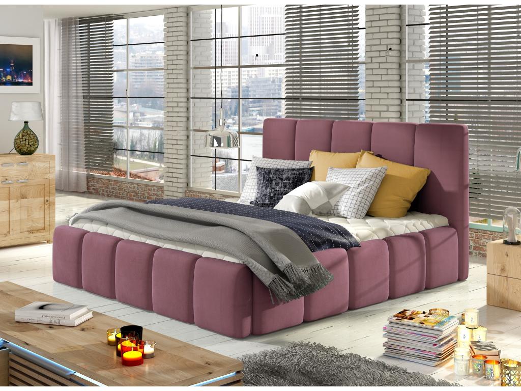 Lit moderne capitonné velours Homzora-Couleur Rose balais-140x200