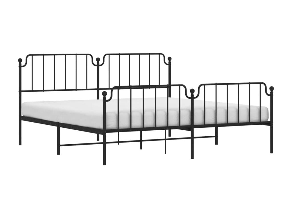 Cadre de lit métal avec tête de lit/pied de lit noir 200x200 cm