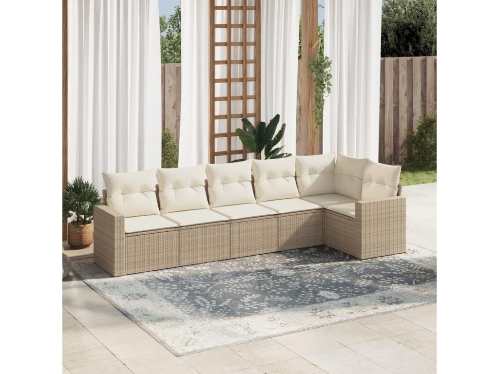 Salon de jardin avec coussins 6 pcs beige résine tressée VFCN95414