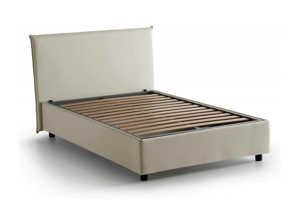 Lit double Meubiana lit coffre avec revêtement en tissu Made in Italy ouverture frontale adaptée pour matelas 120x190 cm Beige