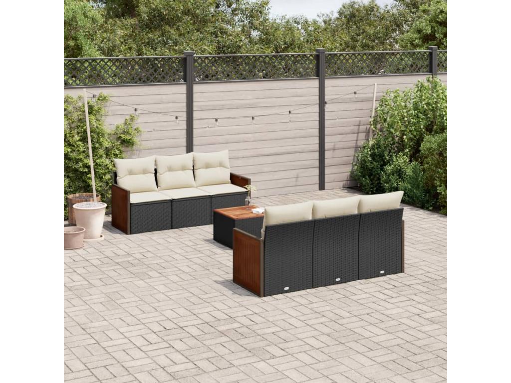 Salon de jardin 7 pcs avec coussins noir résine tressée TGTY53719