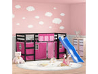 Lit mezzanine enfants et rideaux rose 80x200 bois pin massif