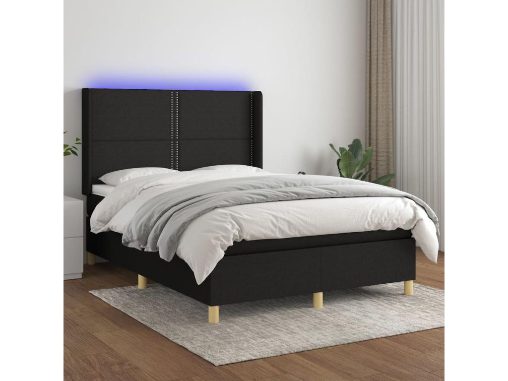 Sommier tapissier avec matelas et LED Noir 140x200 cm Tissu ORAE36102