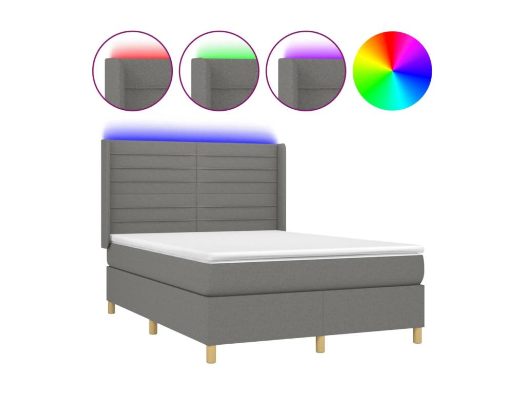 Sommier à Homzora de lit matelas LED Gris foncé 140x190 cm Tissu