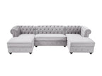 Canapé d'angle panoramique en velours gris clair Laviecasa CKID24626