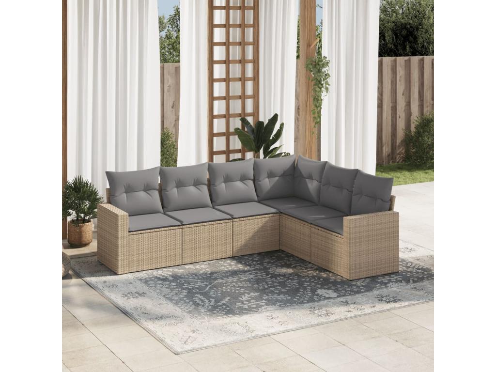 Salon de jardin avec coussins 6 pcs beige résine tressée