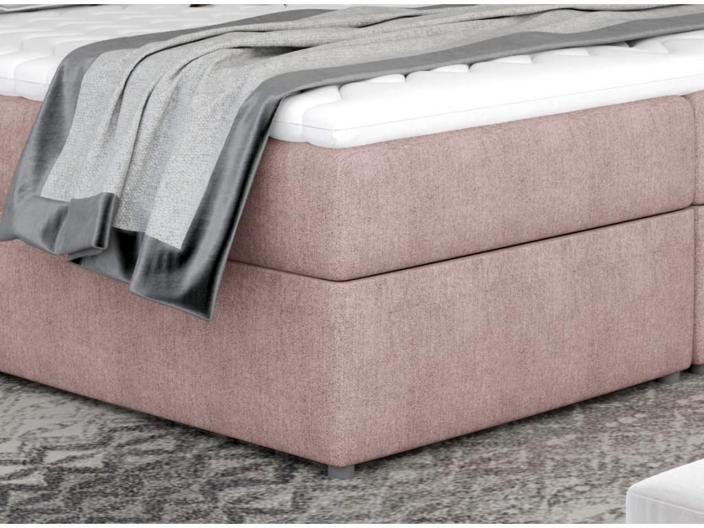 Lit boxspring tissu rose clair avec matelas et surmatelas Lizen-Couchage 140x200 cm