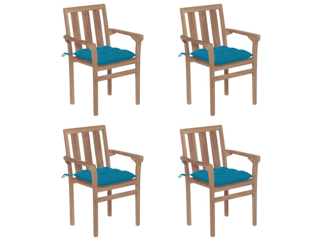 Chaises de jardin empilables avec coussins 4 pcs Teck solide 49